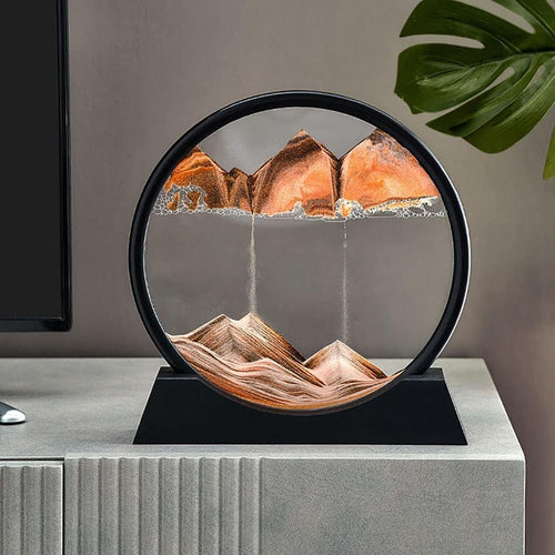 3D Dynamic Sand Art Liquid Motion, Moving Sand Art Picture round Glass 3D Deep Sea Sandscape in Motion Display Flowing Sand Painting Relaxing Desk Toys (Yellow, 12'')