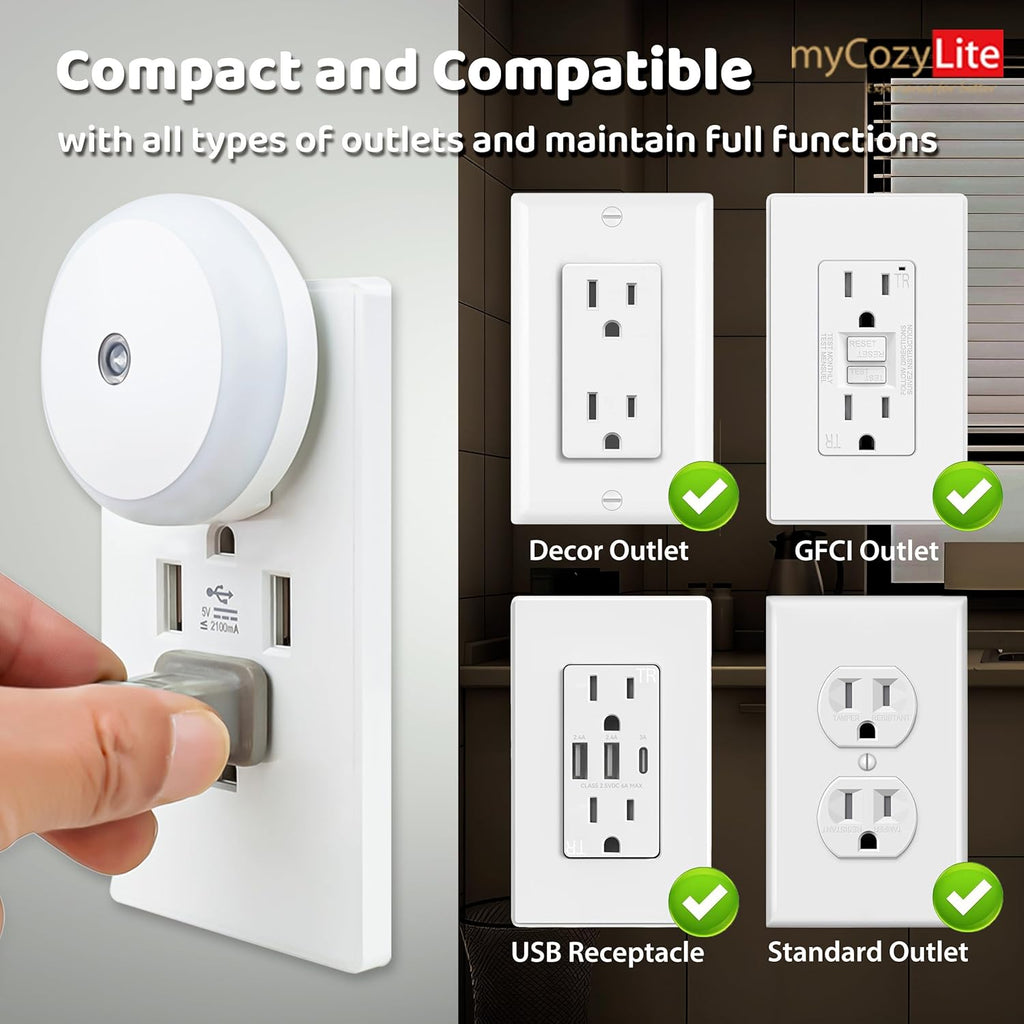 Amber Night Light Plug In, Dusk to Dawn Sensor, Blue Light Blocking, Automatic Nightlight, Energy Efficient, 2 Pack LED Night Lights Plug into Wall, for Bathroom, Bedroom, Kitchen, Hallway, Stairway