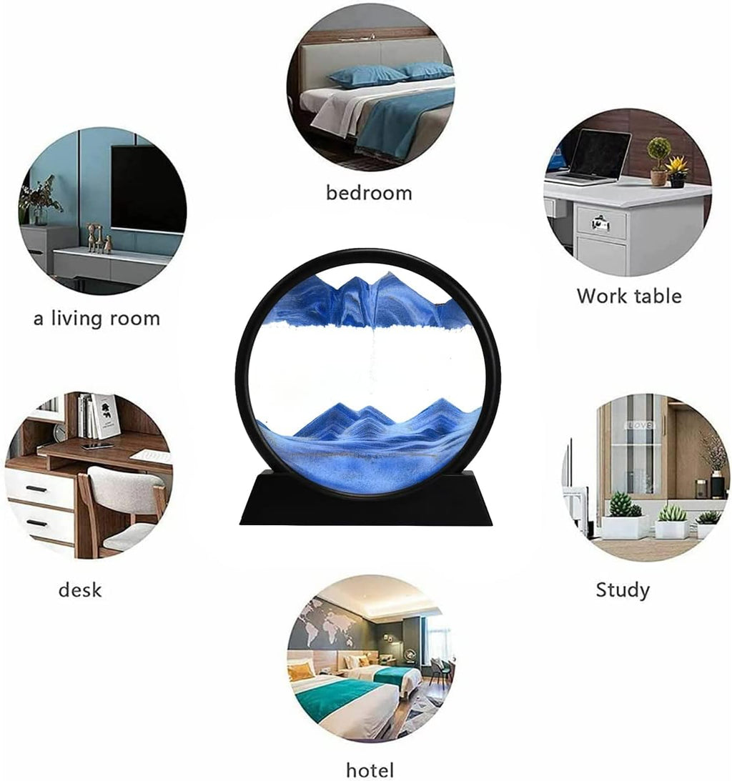 3D Dynamic Sand Art Liquid Motion, Moving Sand Art Picture round Glass 3D Deep Sea Sandscape in Motion Display Flowing Sand Painting Relaxing Desk Toys (Yellow, 12'')