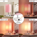 Touch Control Table Lamp with 2 USB Charging Ports, 3 Way Touch Lamps beside Desk, Nightstand Lamp for Bedrooms Living Room, Pink Shade with White Base, LED Bulb Included(Pink)