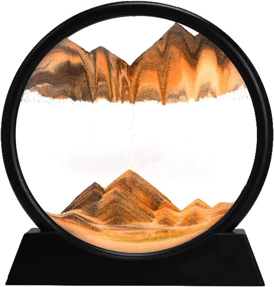 3D Dynamic Sand Art Liquid Motion, Moving Sand Art Picture round Glass 3D Deep Sea Sandscape in Motion Display Flowing Sand Painting Relaxing Desk Toys (Yellow, 12'')