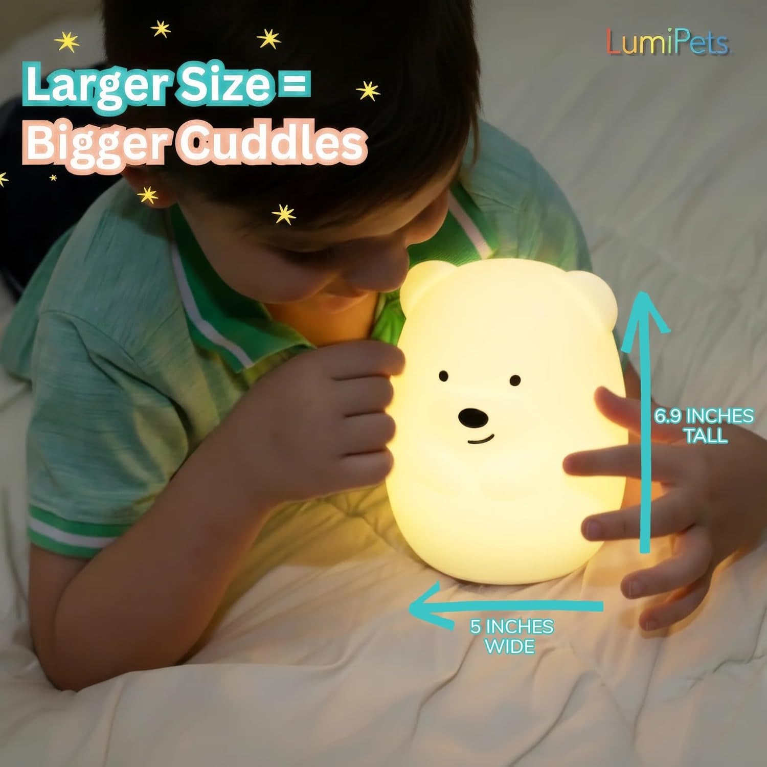 Benny the Bear Squishy Silicone Night Light for Kids | Cute Night Light with Remote & Touch Control for Girls & Boys | 9 Color Changing Soft Portable Animal Lamp Comes with USB Cord