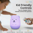 Benny the Bear Squishy Silicone Night Light for Kids | Cute Night Light with Remote & Touch Control for Girls & Boys | 9 Color Changing Soft Portable Animal Lamp Comes with USB Cord