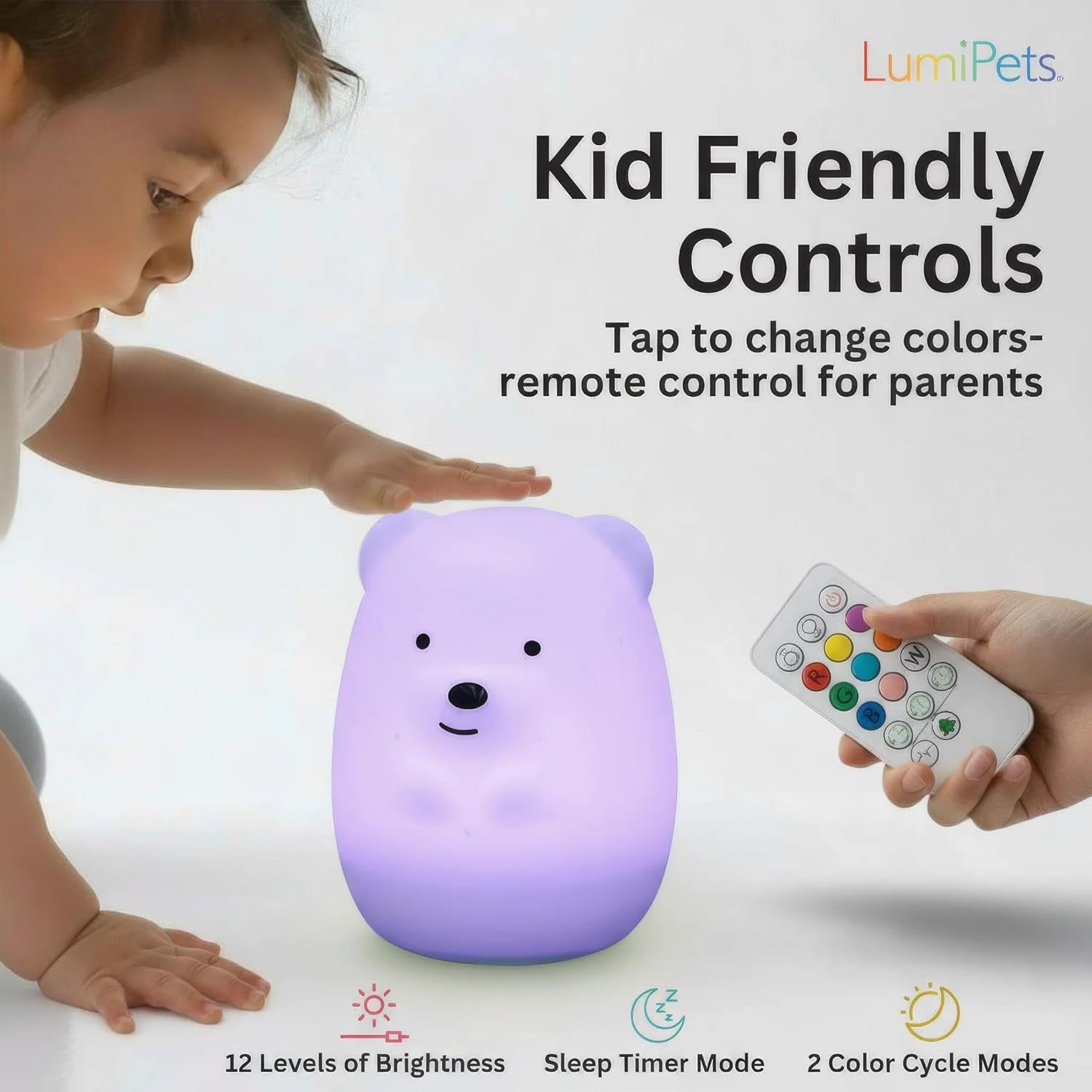 Benny the Bear Squishy Silicone Night Light for Kids | Cute Night Light with Remote & Touch Control for Girls & Boys | 9 Color Changing Soft Portable Animal Lamp Comes with USB Cord